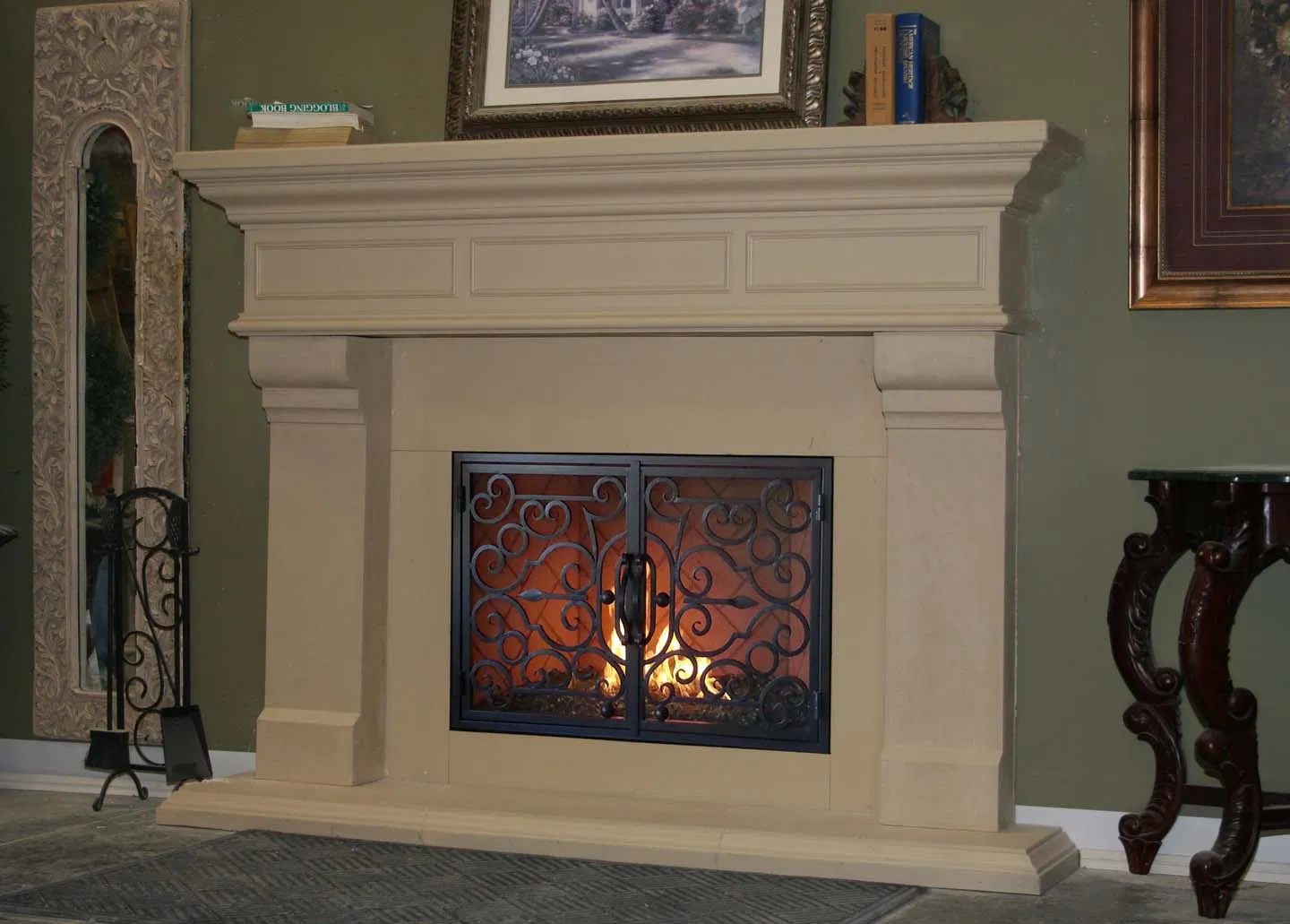 White/Beige/Black Color Stone Sculpture Marble Mantel Fireplace