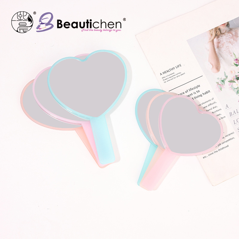 Beautichen Heart-Shaped Handheld Makeup Mirror – Pink & Blue Compact Travel Mirror with Durable Frame for on-The-Go Touch-UPS, Students & Professionals
