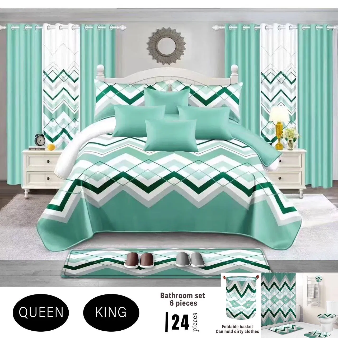 Wholesale 24piece Blue Plant Print Home Textile Bedding Set with Curtain Bed Cover Blanket with Bathroom Sabanas Microfiber Polyester Cotton Bedroom Bed Sheets