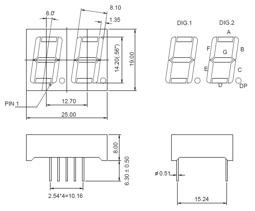 0.56 Inch Multiplex Dual Digits 7 Segment LED Display with RoHS From Expert Manufacturer