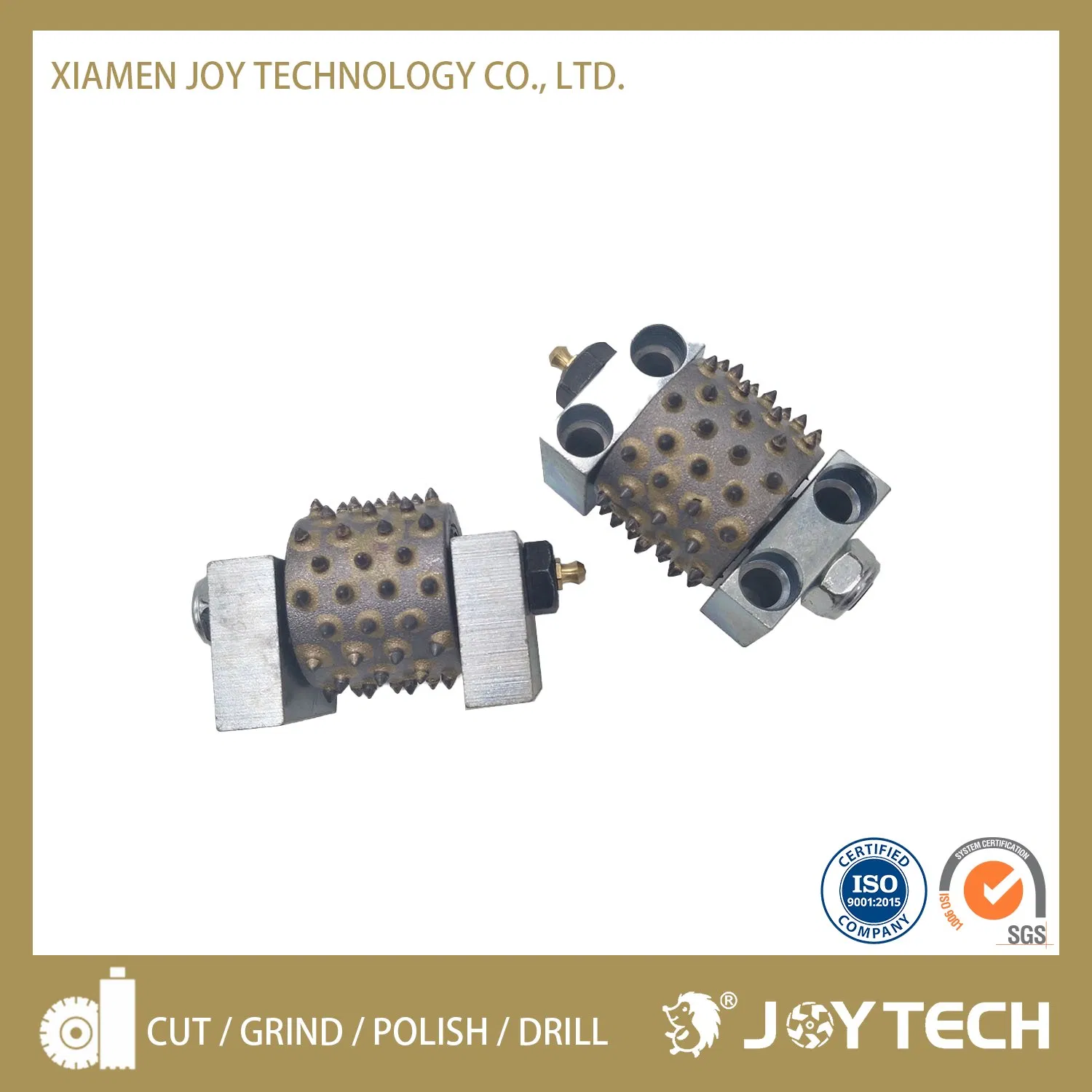 Joy Tech Diamond Cutting Tool Concrete Floor Grinding Wheel Abrasive Tooling 45 Pins Bush Hammer Roller with Support (JOY-BHR-45A)