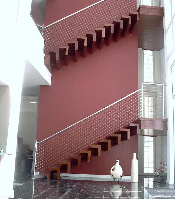 Modern Design Invisible Stringer Straight Floating Staircase Without Wood Cap