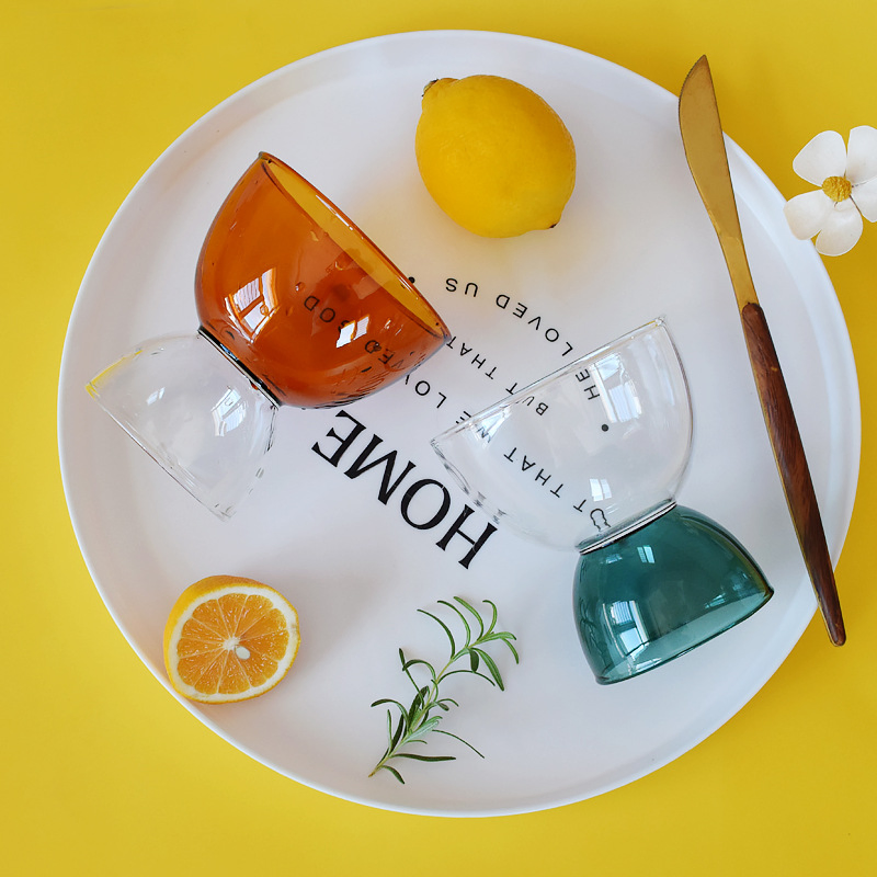 High Quality Restaurant Bar Colored Dessert Glasses Pressed Ice Cream Glass Tumbler Flower Shaped Glass Bowl with Footed