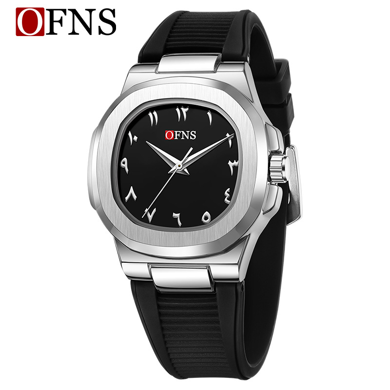 Dual-Dial Minimalist Arabic Numerals Men's Quartz Watch Waterproof Small Square Wristwatch