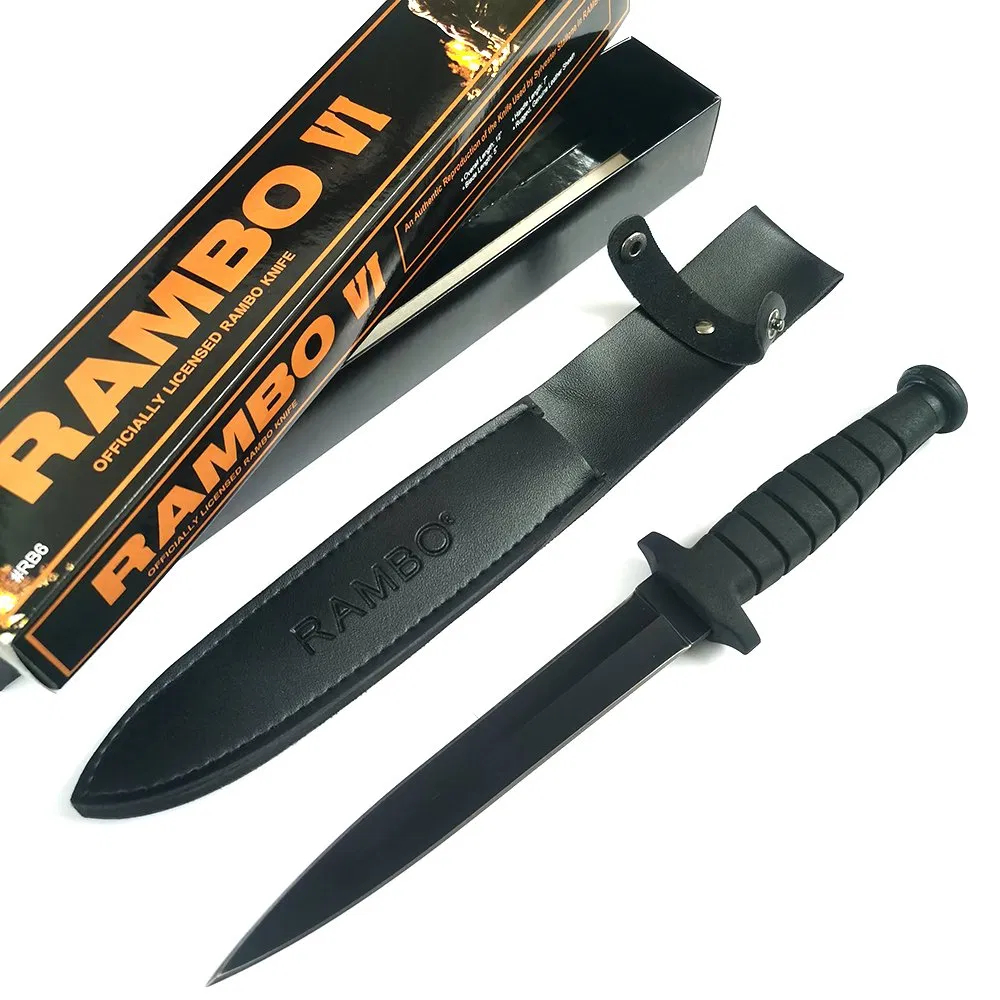 The First Blood Rambo VI Black Fixed Blade Sword Spear Blade Fixed Knife