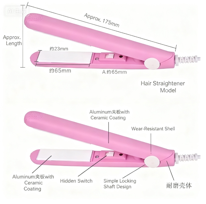 Mini Hair Straightener & Curling Iron, 2-in-1 Hair Straightener and Curler, Small Flat Iron for Styling