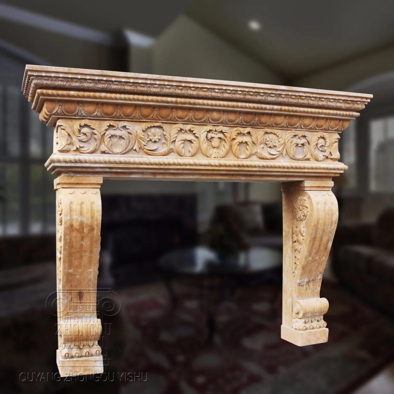 Gorgeous European Style Hand Carved Marble Fireplace Mantel