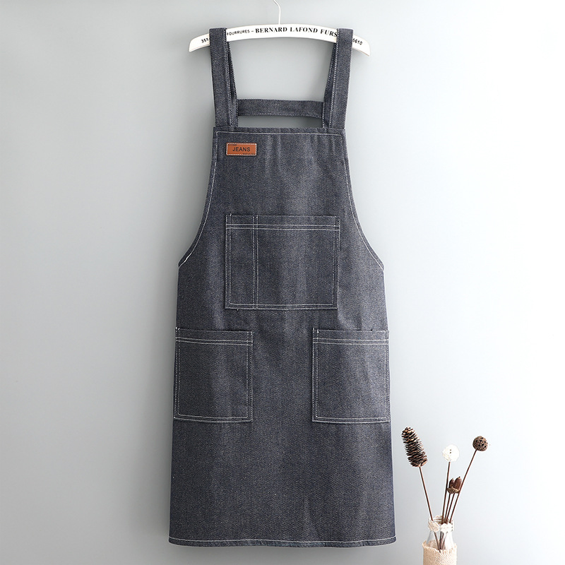 Custom Denim Sleeve Apron Working Oil-Resistant Thickened Wear-Resistant Long Apron Garden Waterproof Oil-Proof Canvas Apron