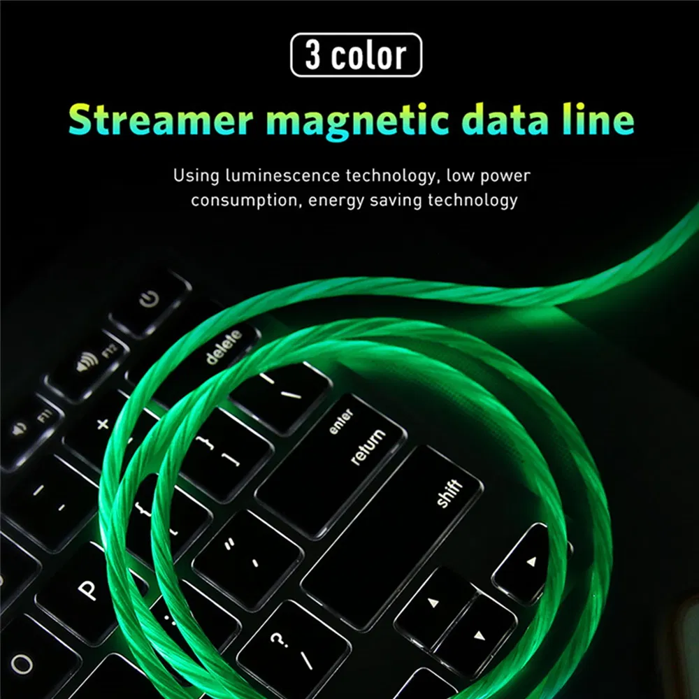 Cheap price USB charging and data cable multifunction flowing LED light magnetic cable 3 in 1 micro/8pin/type C 2.4A USB Charger cable for mobile phone