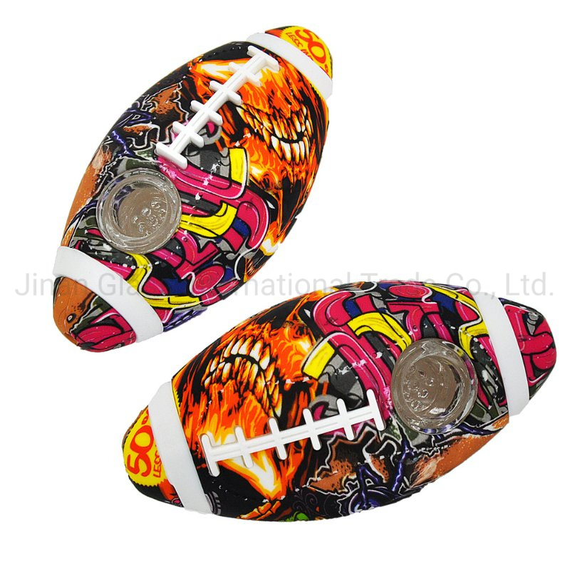 Rugby Style Silicone Pipe Color Printing Pattern Glass Pipe Glass Smoking Pipe