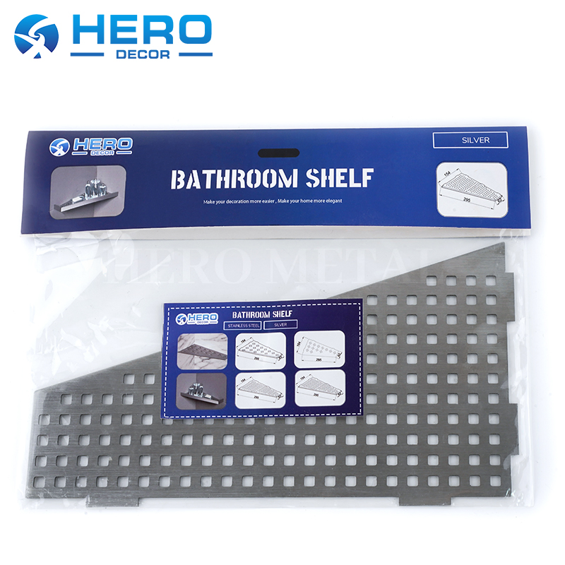 Shower Rack Countersunk Corner No-Drill Hero Metal New Design Customized Bathroom SS304 Matt Black Wall Shelf