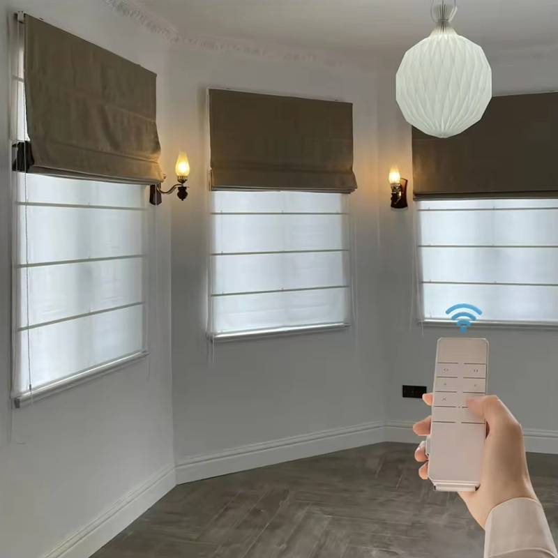 Modern Style Roman Shades for Windows Wireless Remote Motorized
