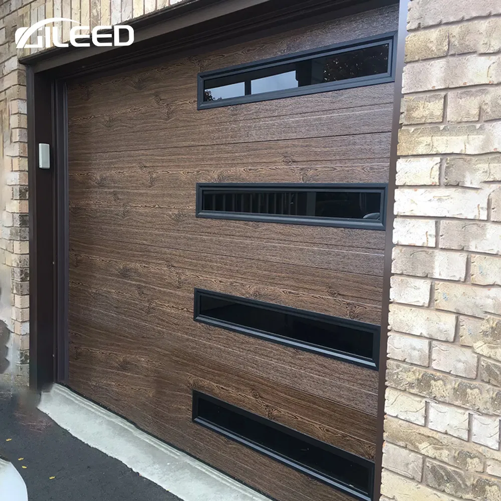 Modern Remote Control Smart Sectional Aluminum Panels Garage Door with Glass Clear Windows