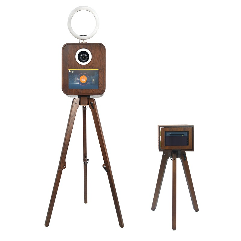 Vintage Wood Grain Photo Booth - Interactive Selfie Machine for Weddings and Events