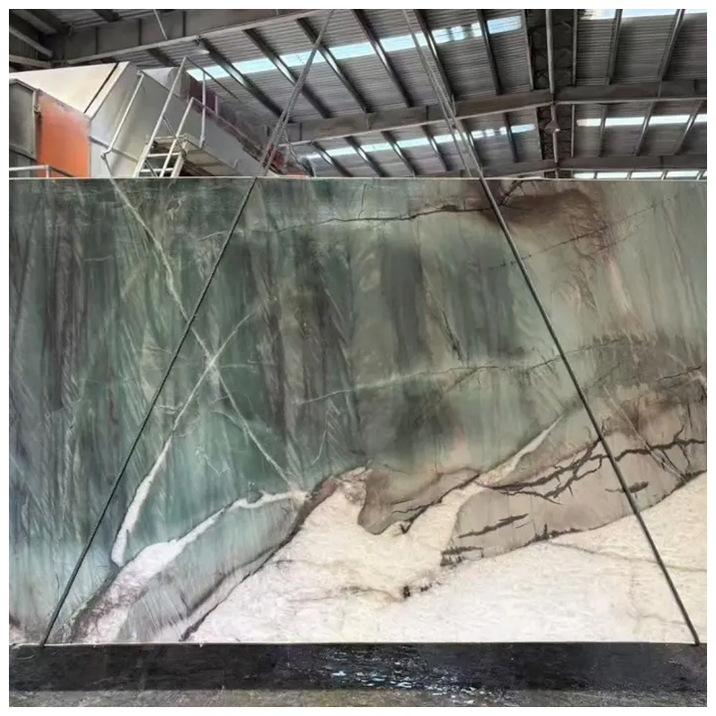 Backlit Botanic Wave Green Quartzite Slabs for Bookmatched Wall