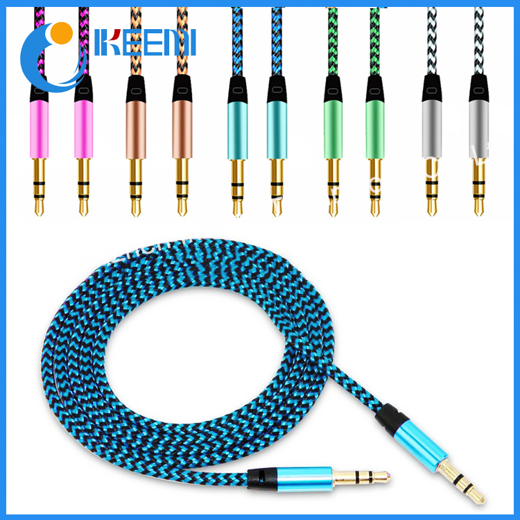 AUX-кабель 3.5 мм, нейлоновая оплетка, металлический штекер