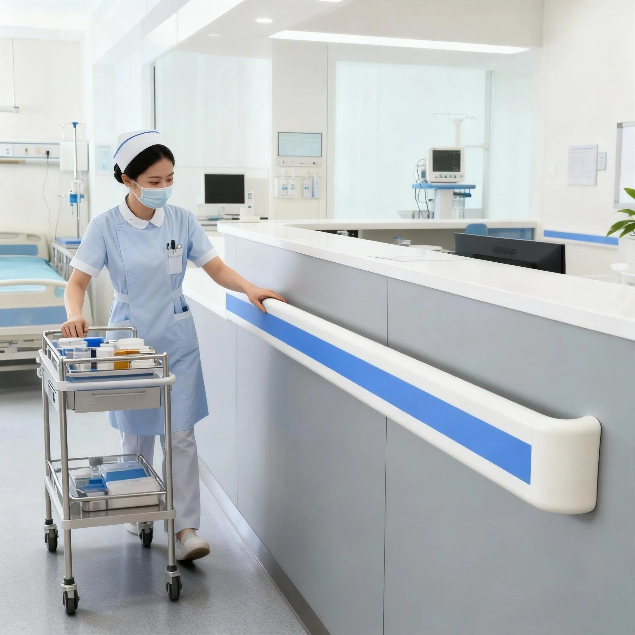 Easy-Clean PVC Hospital Handrail for Sanitary Maintenance on Hospital Walls