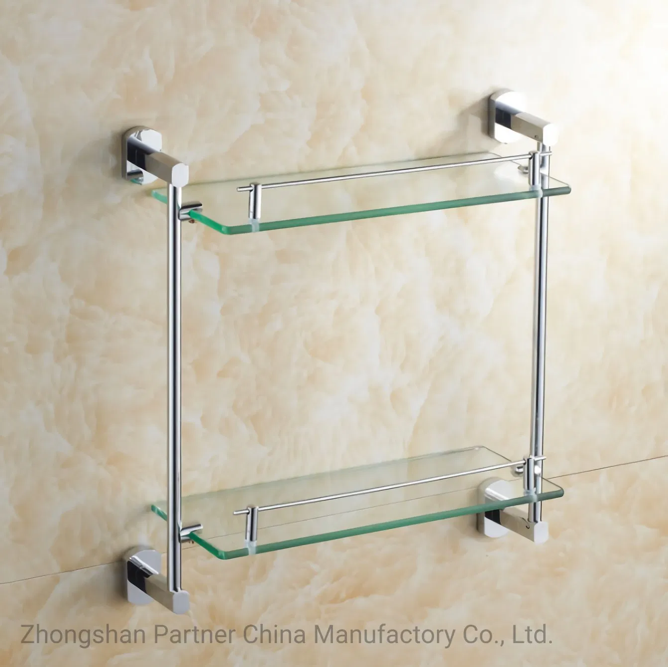 Stainless Steel Diamond-Shaped Double Layer Glass Shelf for Bathroom