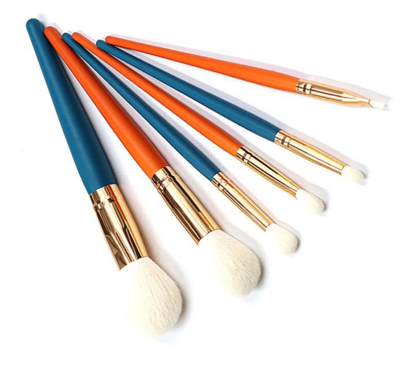 Fashion 6PCS Set Blue & Orange Color Makeup Brushes Portable Beauty Tools High-Quality