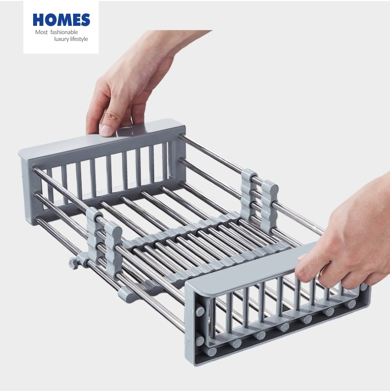 Kitchen Utensils Stainless Steel Retractable Sink Drain Rack Vegetable Washing Storage Basket