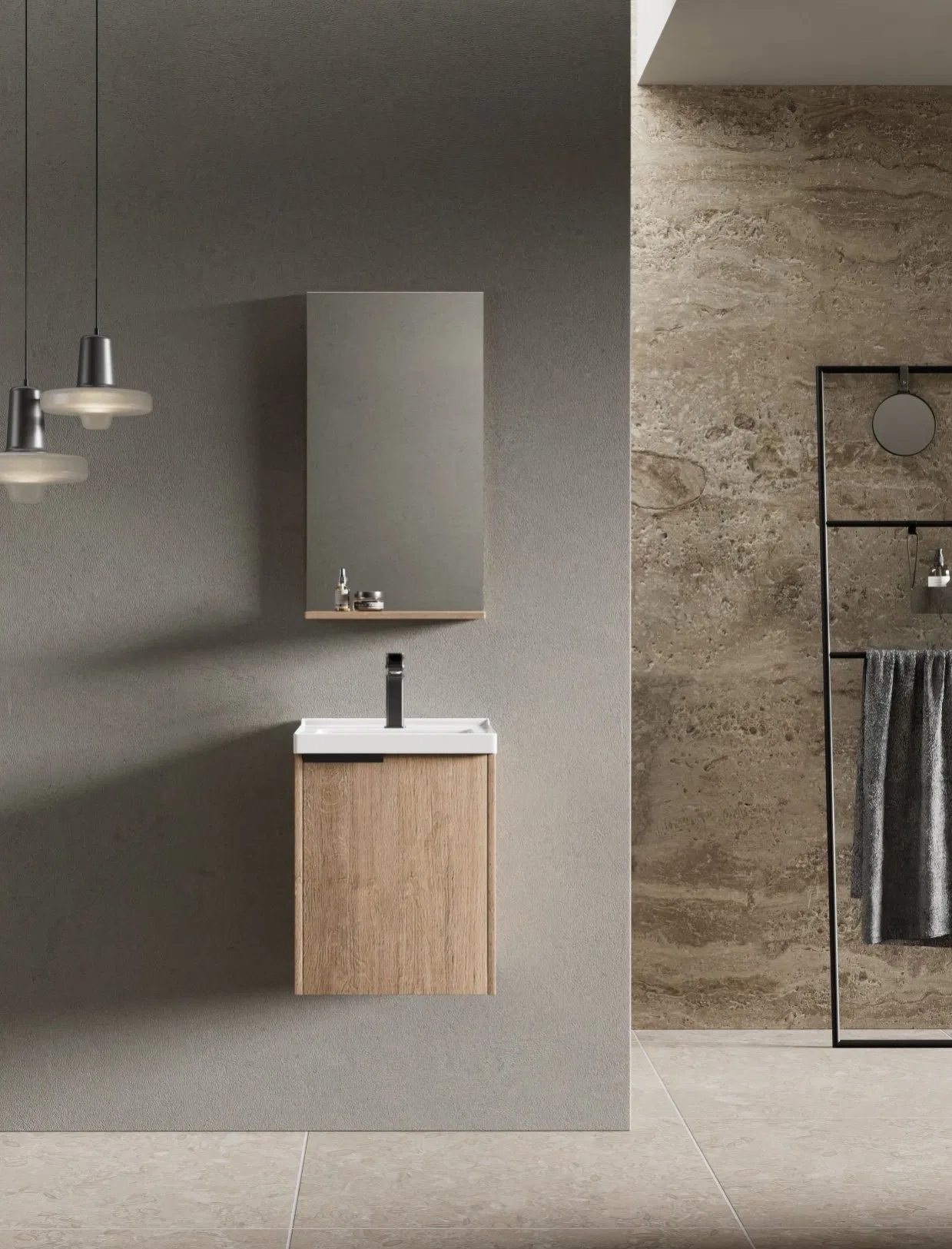 Современная раковина для ванной с зеркалом и тумбой