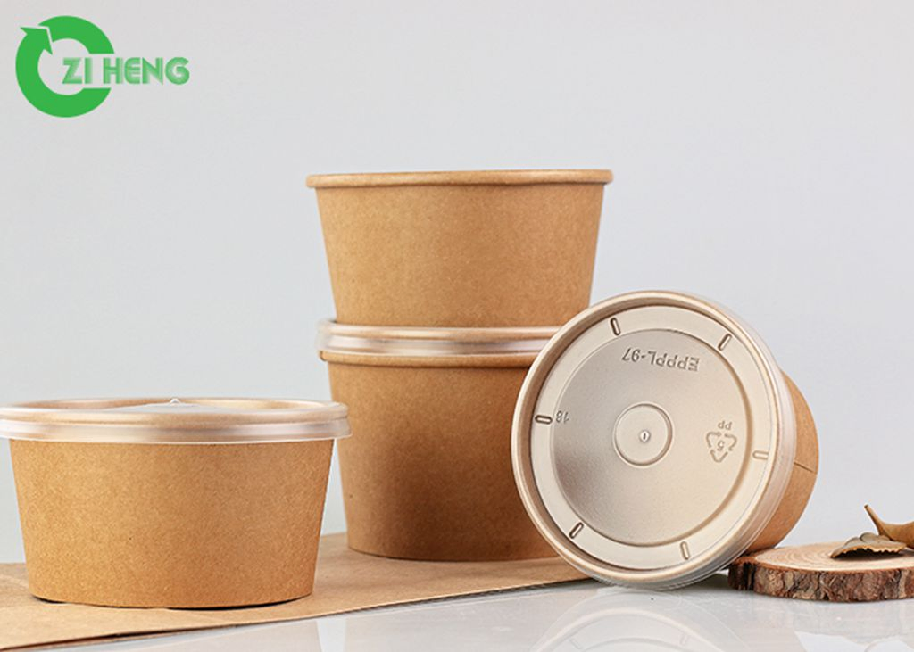 Custom 1500ml Disposable Kraft Paper Rice Noodle Bowl with Lids