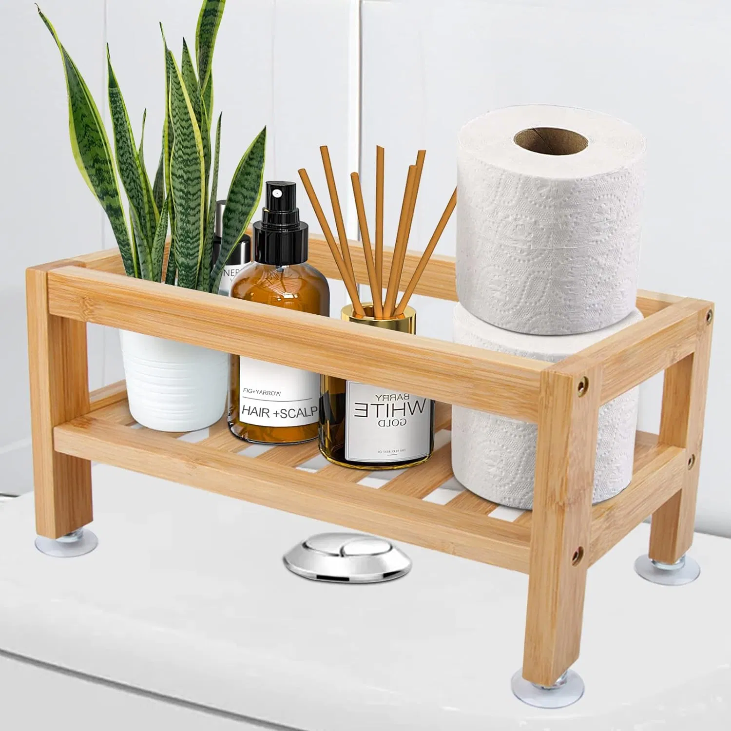 Bamboo Bathroom Toilet Paper Napkins Shampoo Bedroom Cosmetics Kitchen Condiments Small Space-Saving Shelf