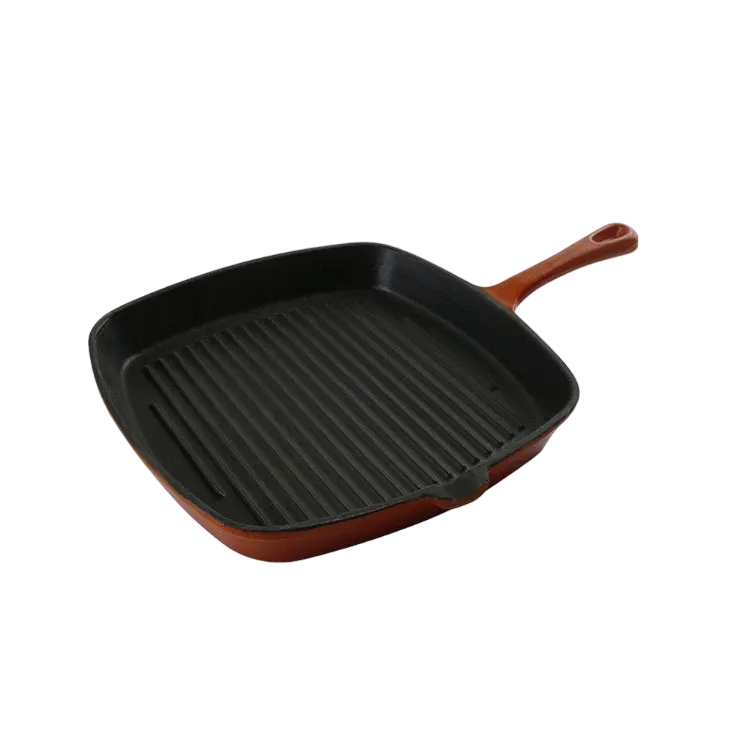 Heavy Duty Enamel Cast Iron Square Non-Stick Steak Grill Frying Pan