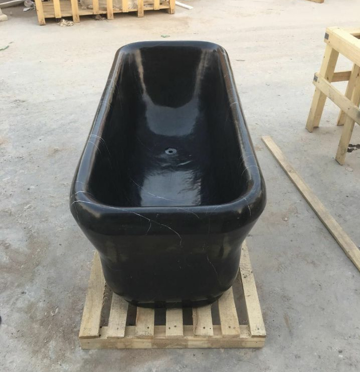 High Quality Hotel Decor Freestanding Black Marble Bathroom Bathtub Simply Style Home Furniture (SYBT-008)