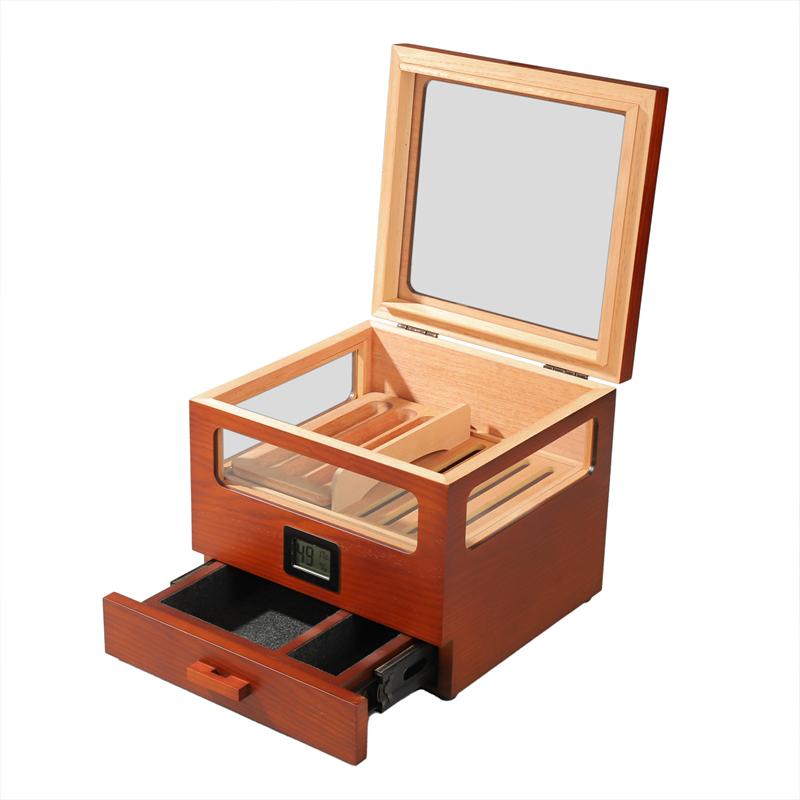 Factory Customized Mahogany Wood Humidor Cigar Box Reusable Solid Wooden Single Cigar Travel Cigar Case Organizers