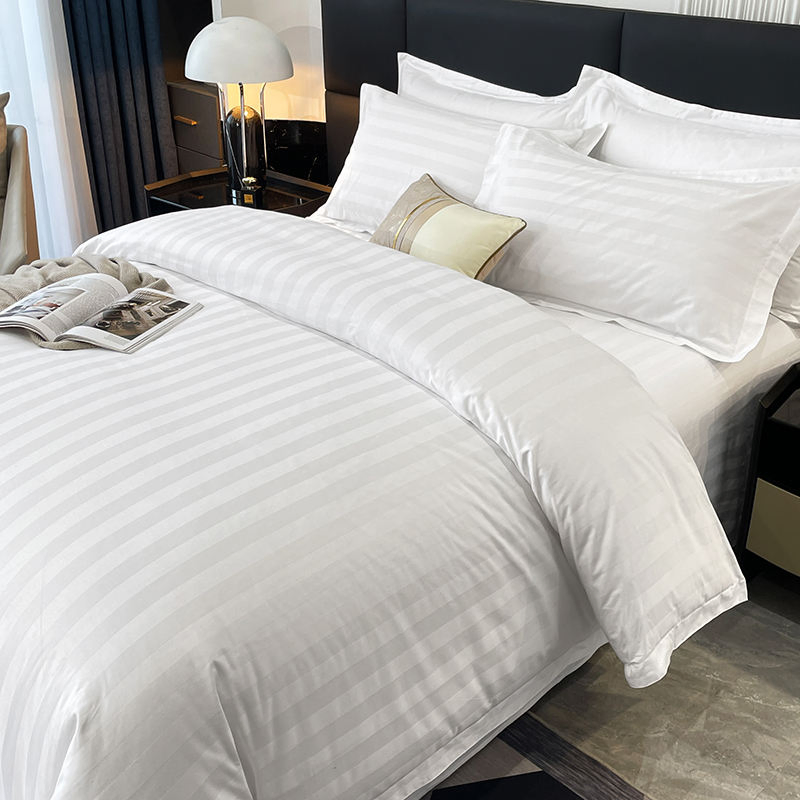 Luxury Hotel Collection 300tc 3cm Stripe White Hotel Bed Sheet Set