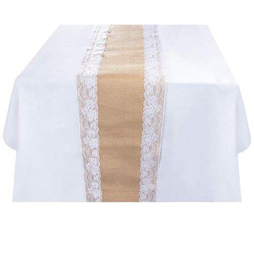 Natural Hessian Jute Lace Burlap Table Runner for Wedding Party Rustic Decor