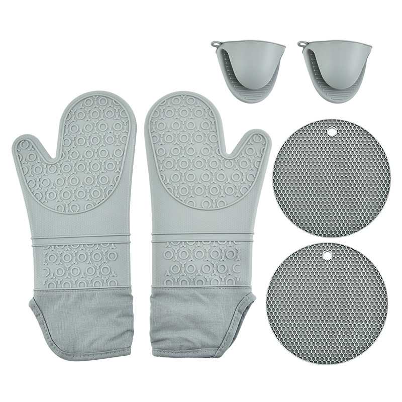 Kitchen Heat Resistance Mats, Slip-Resistant Textured Grip, Black Cooking Gloves Set