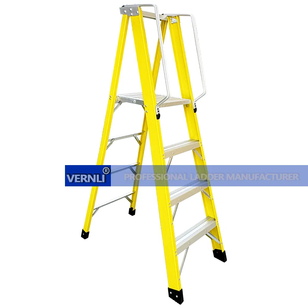 Hot Selling Fiberglass with Handrail Wide Step Safety Platform Ladder