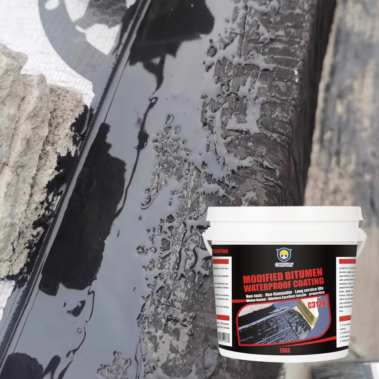 C312b 20kg Non-Toxic Odorless Single Component Modified Bitumen Waterproof Coating