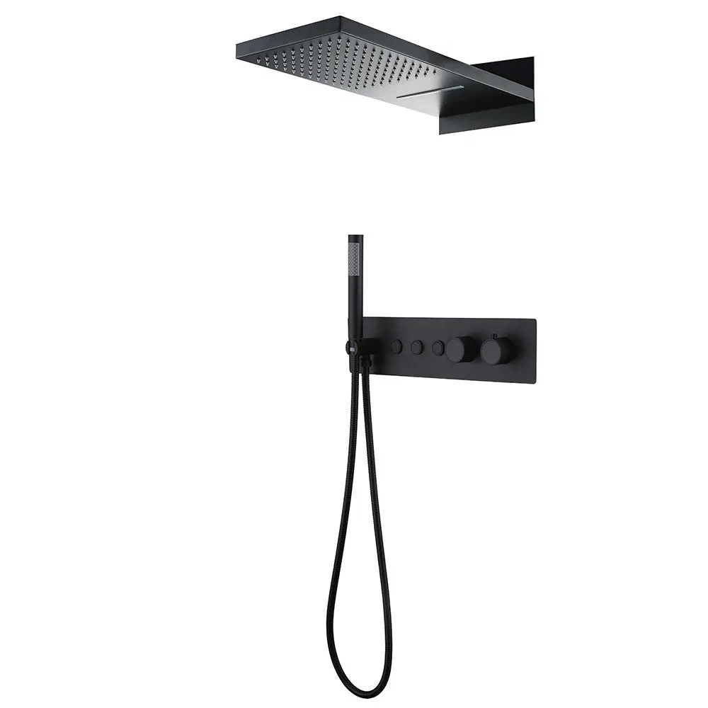 Factory Supply Matt Black Big Head Concealed Rainfall Shower Set Solid Brass Hot Cold Water Wall Mounted Modern Shower Mixer