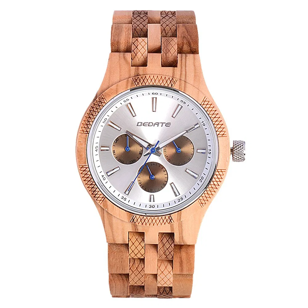 Droshipping Natural Wood Chronograph Quartz Wristband Luminous Men Chronograph Wrist Watches
