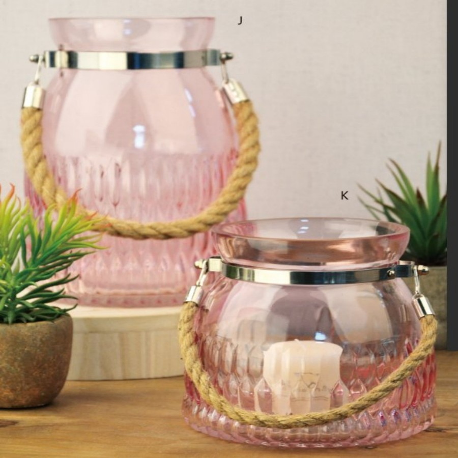 Glass Lantern with Rope Handle Candle Holder