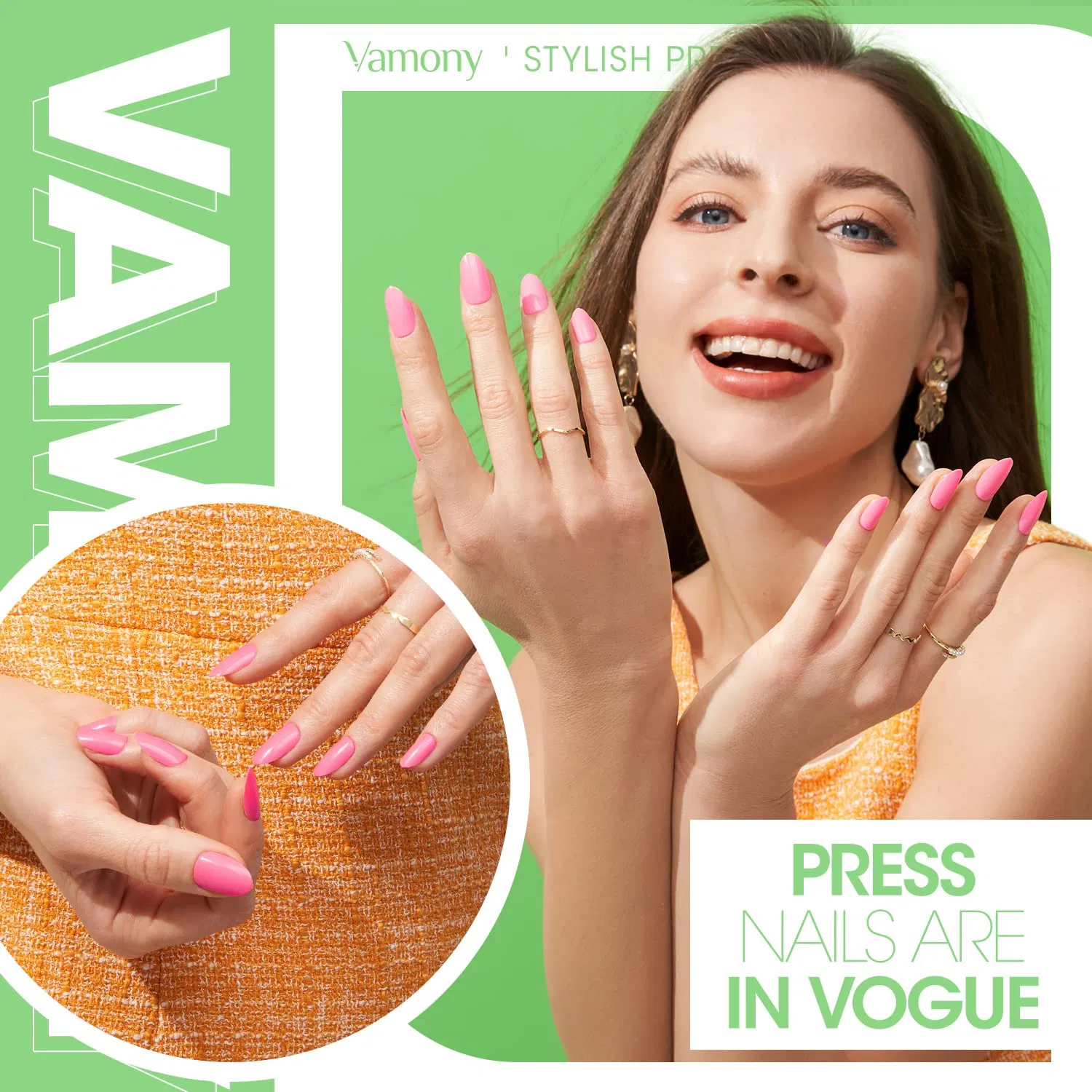 Glossy Short Pink Solid Color Fake Stick-on Nails Kit Press-on Manicure