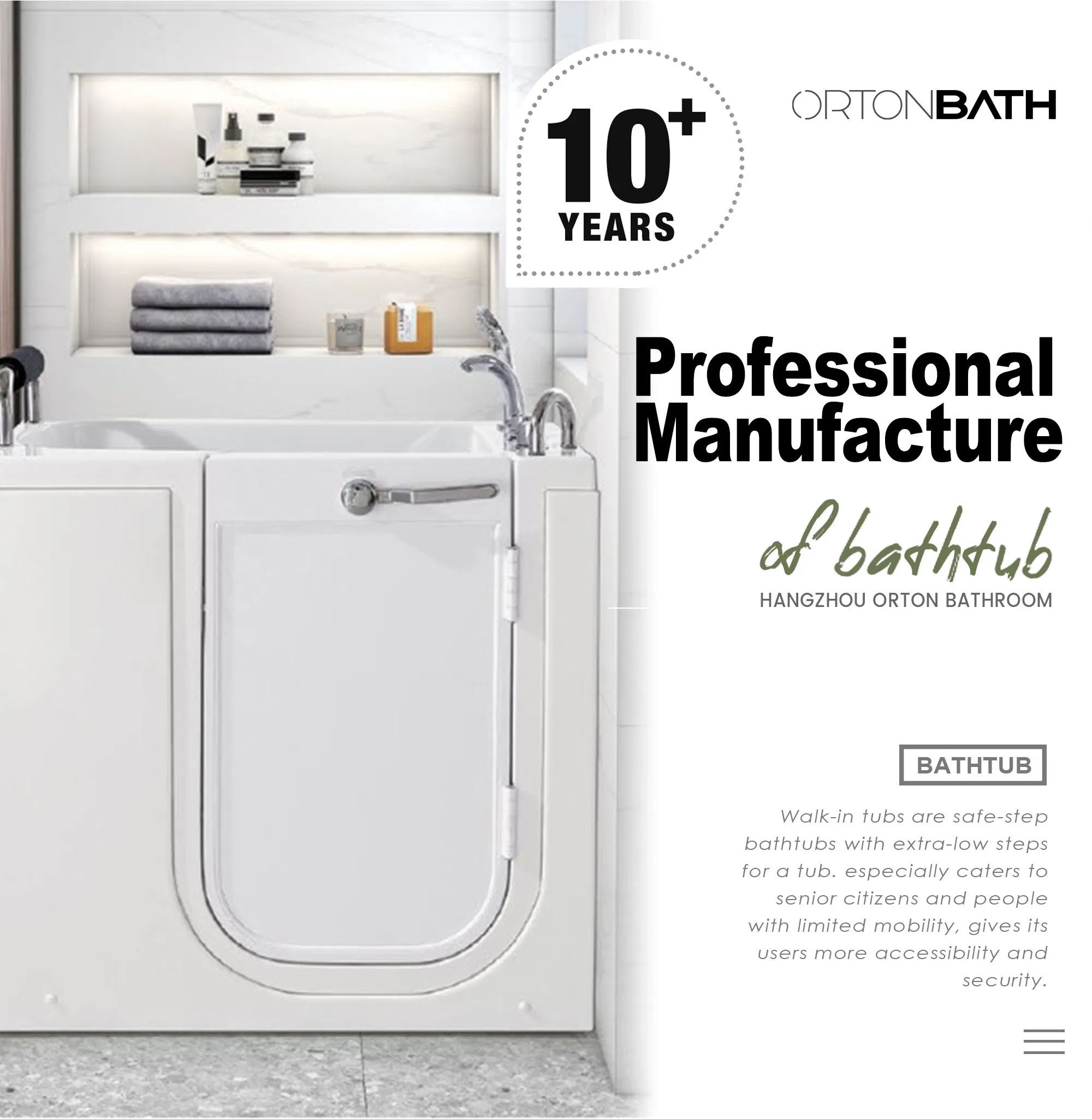 Ortonbath Walk in Bathtub Rectangular Soaking Tub Freestanding Bathtubs Grab Bars 1 Shower Head Acrylic Material Left Side Door