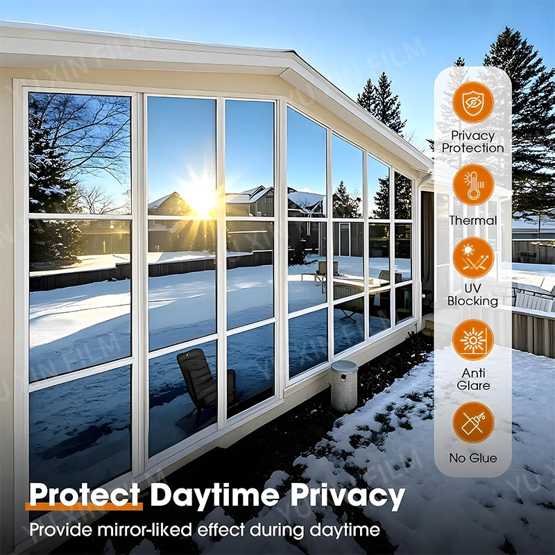 High Privacy Protection Heat Insulation UV Block Silver Decorative Windows Film Commercial Office Building Glass Film
