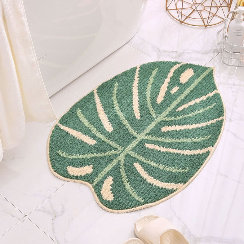 Leaf Shaped Microfiber Water Absorbent Bath Mat Bedroom Non Slip Floor Mat