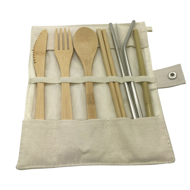 Eco-Friendly Bamboo Utensil Set with Reusable Straw and Brush