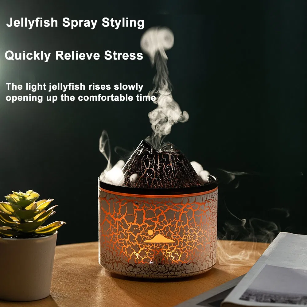 2024 New 180ml Mini Flame Volcano Aroma Ultrasonic Cool Mist Jellyfish Diffuser