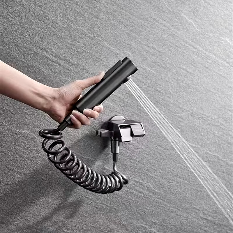 Hygienic Shower Toilet Bidet Faucet Double Outlet Angle Valve Sprayer Set for Bathroom