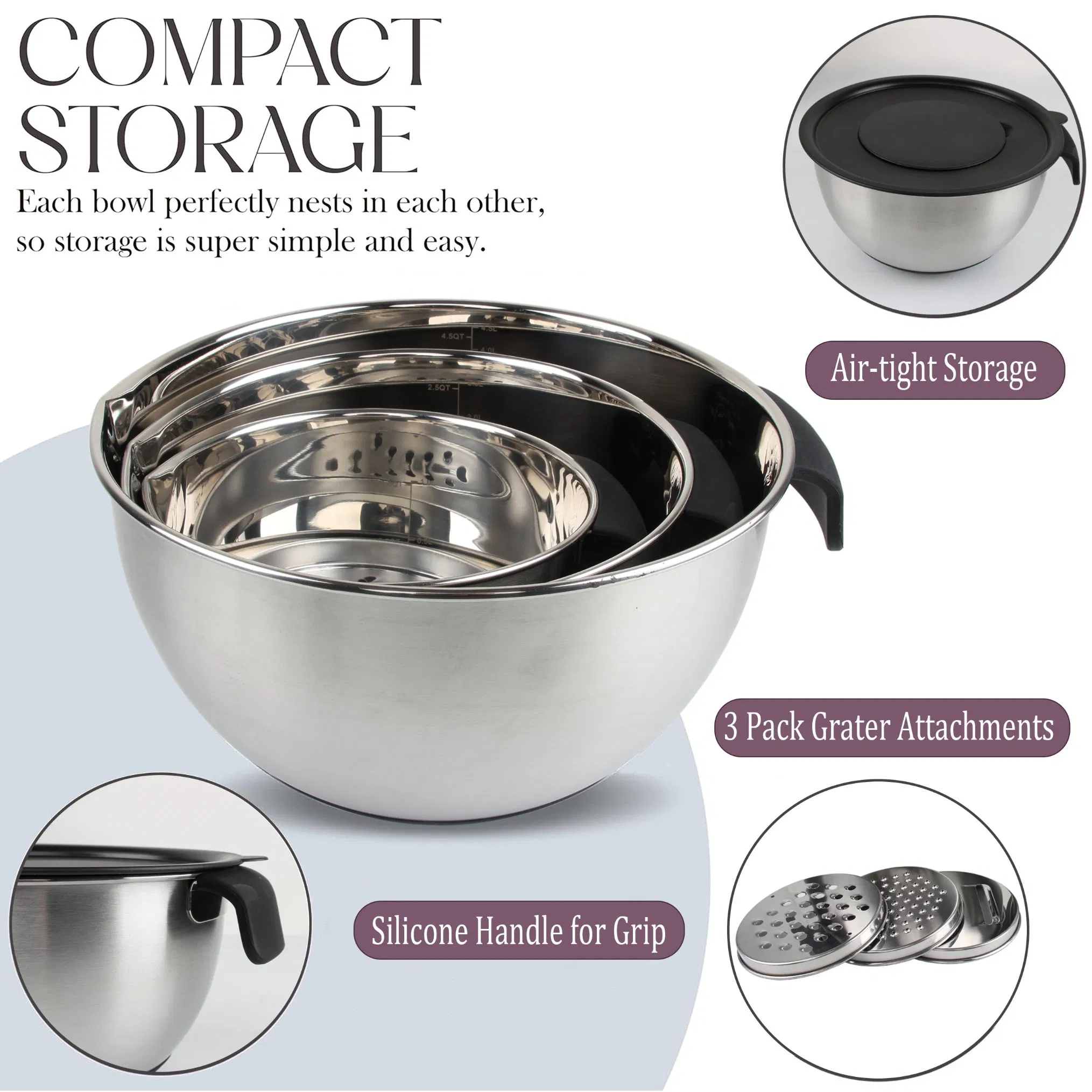 Набор стальных мисок для салата и смешивания