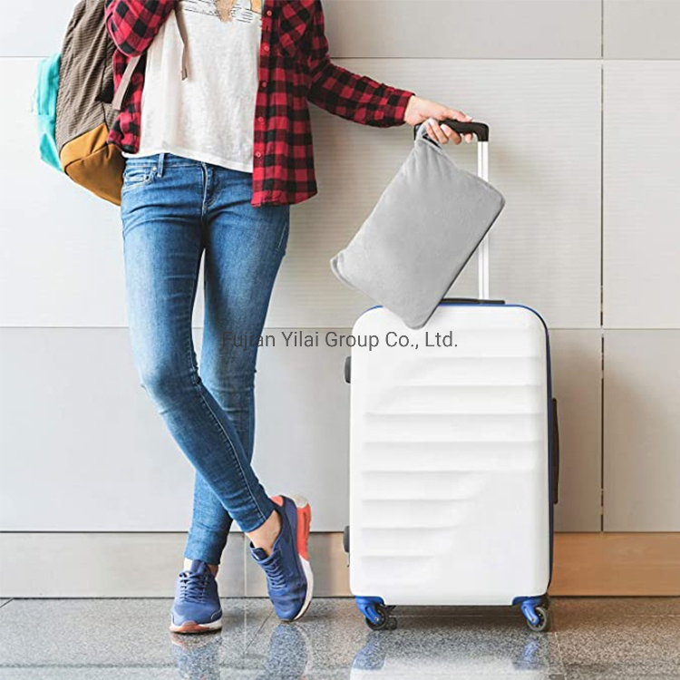 Coral Fleece Promotion Pillow for Airplane in Soft Bag Case with Hand Luggage Belt &AMP Throw Travel Blanket