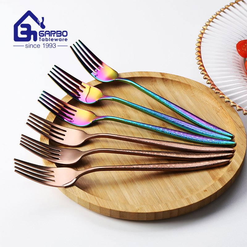 Arabic Style Titanium Colorful Dinner Fork Stainless Steel Fork Set Laser Logo