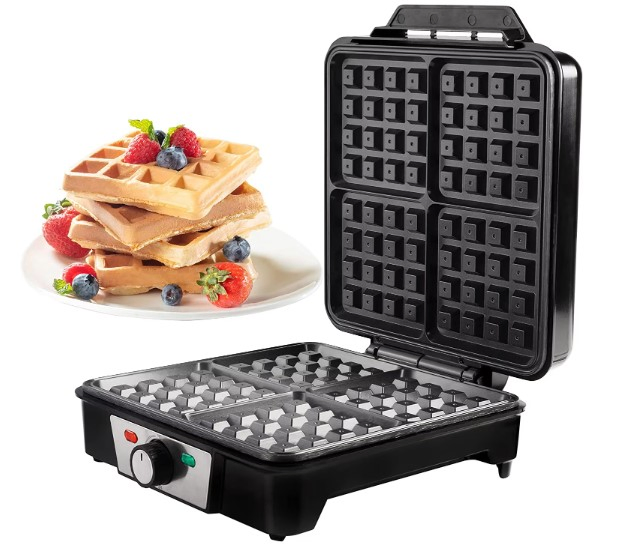 4-Slice Non-Stick Iron 1400W Square Sandwich Waffle Maker with Indicator Lights