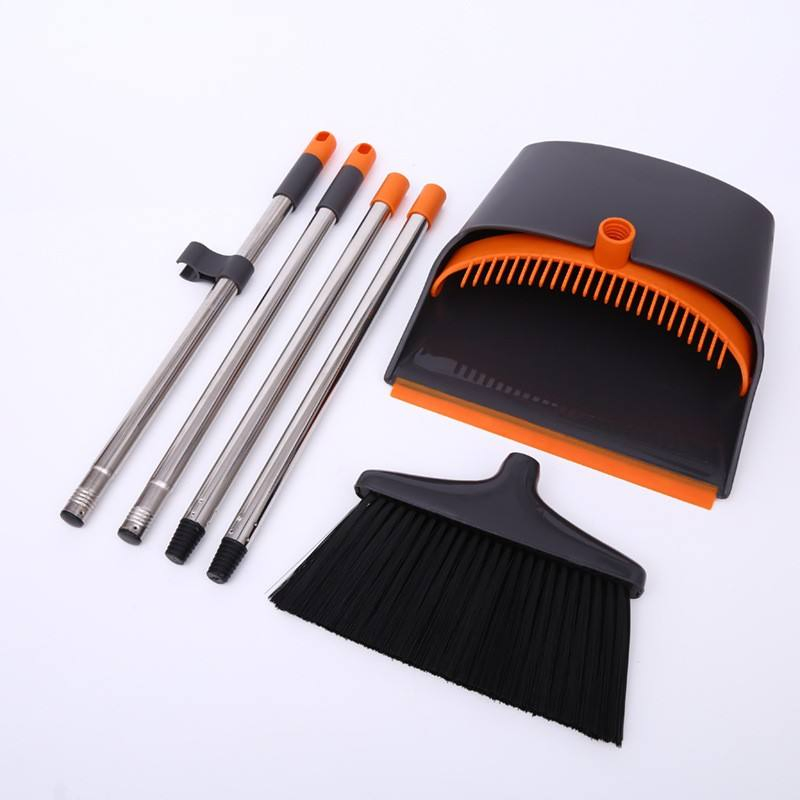 Clean Percent Broom and Dustpan Set with Long Handle Brooms and Stand up Dust Pan Magic Combo Set with Rotation Head